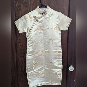 Laogudai Gold Oriental Short Sleeve Dress Size 10